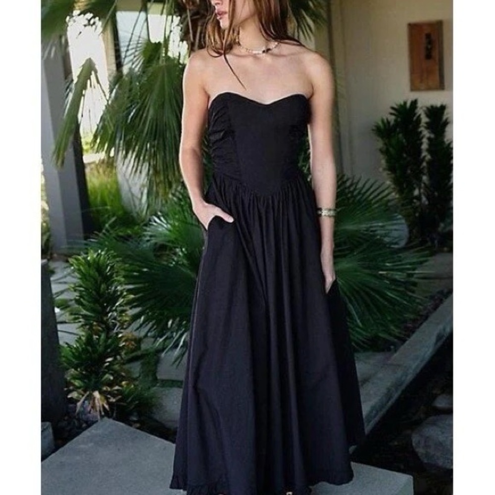 Free People Cohen Poplin Black Strapless Maxi Dress NEW XS Romantic Renaissance